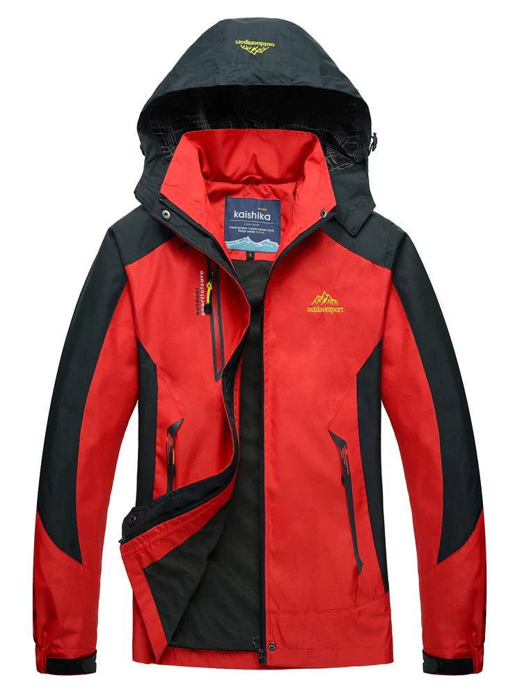 Cremallera y capucha de chaqueta impermeable mujer, detalles cortavientos. Abrigo térmico para frío y lluvia invernal.