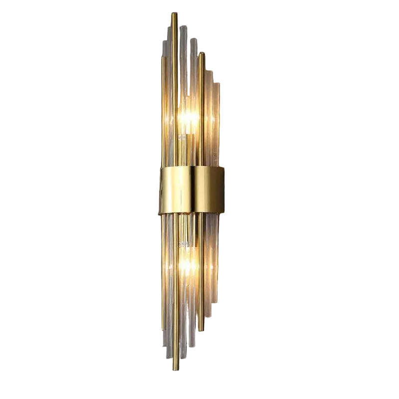 Aplique de pared moderno de cristal y metal dorado. Iluminación interior decorativa de lujo para hogar.