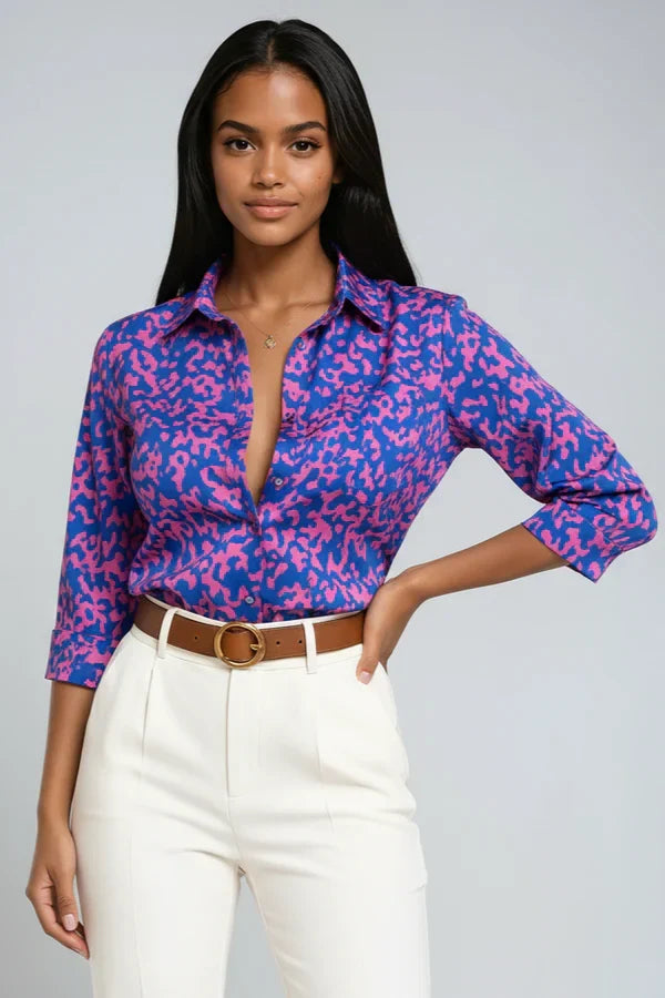 Moda femenina: blusa estampada fluida, estilo cómodo y vibrante. Perfecta para el verano.
