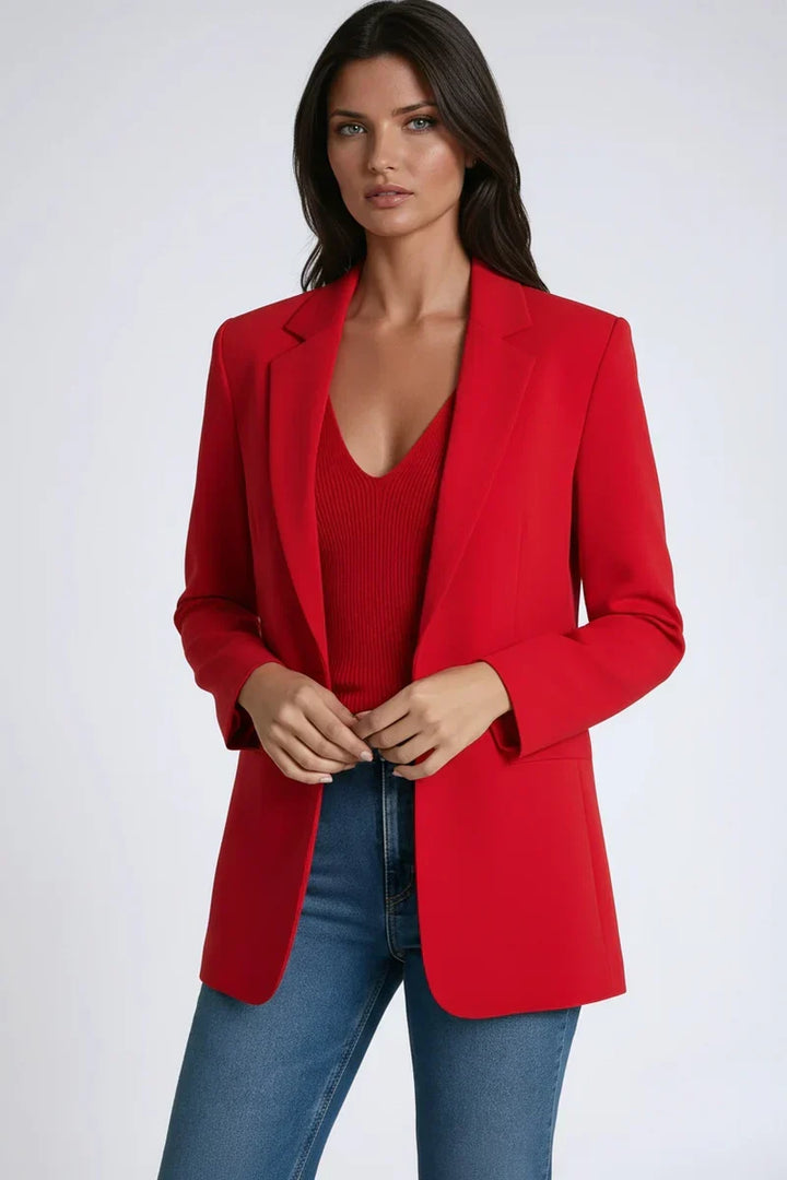 Blazer largo estilizado para mujer. Elegante y versátil con solapa clásica. Perfecto para oficina y moda invernal.