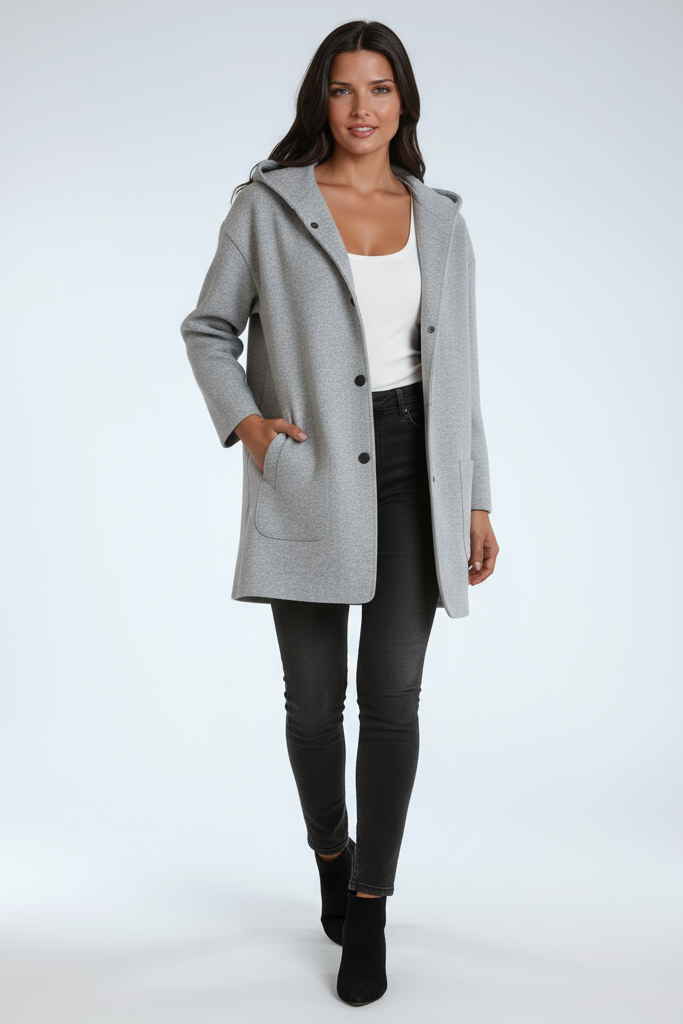 Abrigo ligero mujer con botones a presión, capucha. Chaqueta moderna para primavera y otoño, outfit diario cómodo.