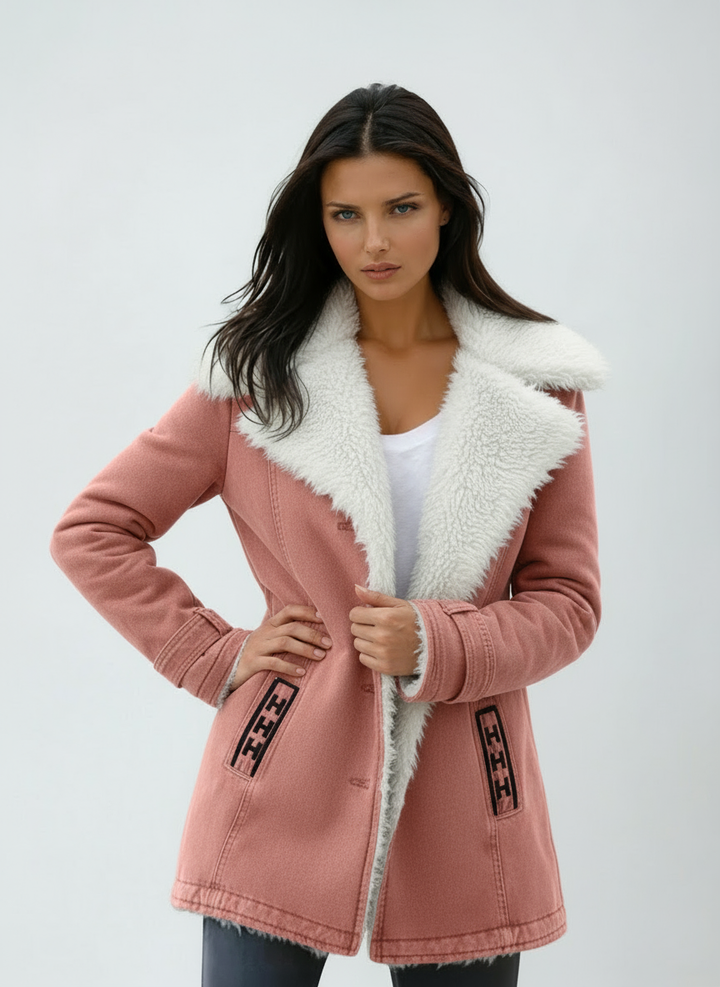 Abrigo de invierno femenino, botones frontales. Chaqueta elegante con cuello suave, perfecta para un look clásico.