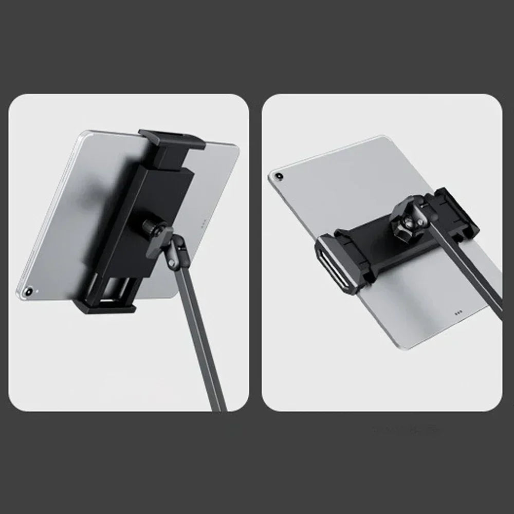 Soporte de aluminio ergonómico para tablet, con brazo ajustable. Disfruta manos libres en cualquier posición.
