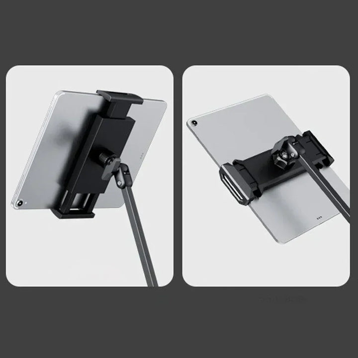 Soporte de aluminio ergonómico para tablet, con brazo ajustable. Disfruta manos libres en cualquier posición.