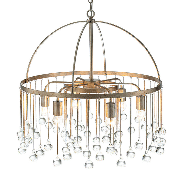 Candelabro de cristal para interiores, 6 luces estilo vintage, acabado plateado, decoración elegante.