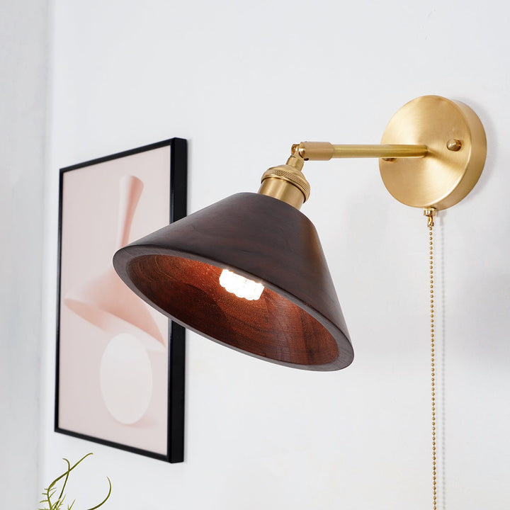 Iluminación Aureo de madera, lámpara de pared vintage con cadena para decorar interiores.
