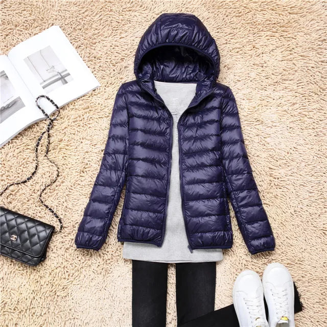 Abrigo de invierno plegable para mujer, elegante y funcional para el frío.
