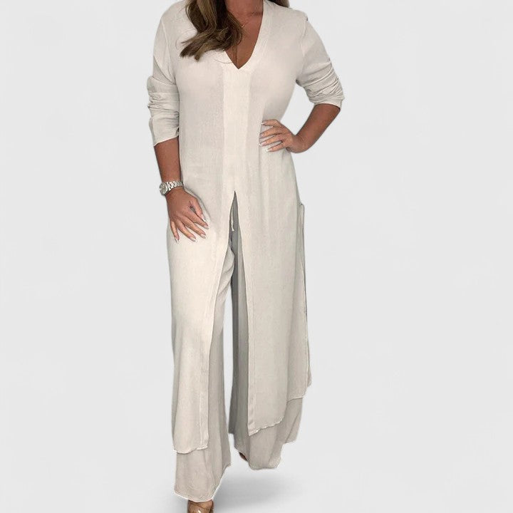 Moda femenina: conjunto de dos piezas casual para mujer. Blusa y pantalón, estilo versátil y chic.