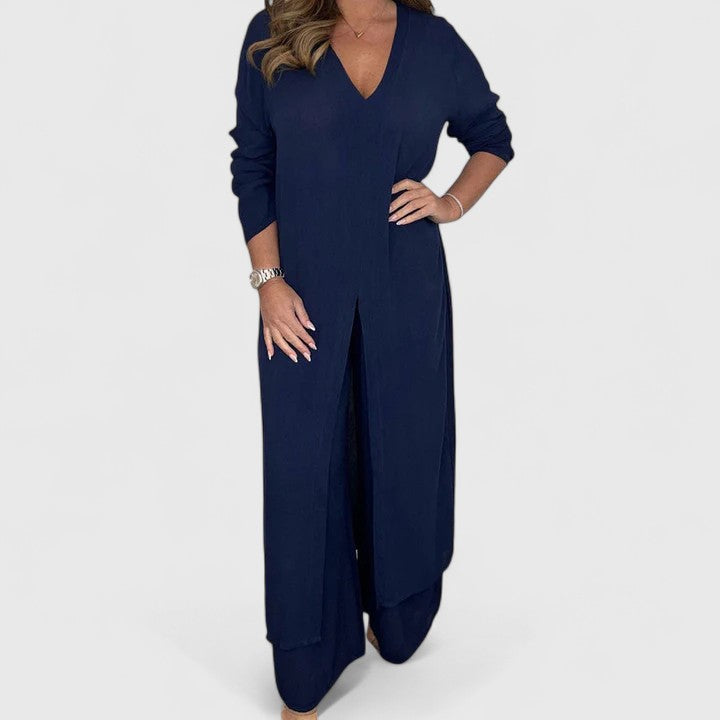 Conjunto de blusa y pantalón para mujer, cómodo y elegante. Perfecto para outfit casual o viaje.
