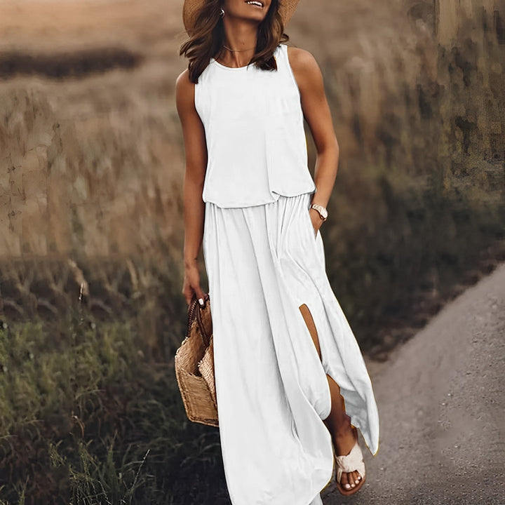 Vestido largo de mujer, diseño retro sin mangas y cómodo, ideal para la moda de verano casual y elegante.