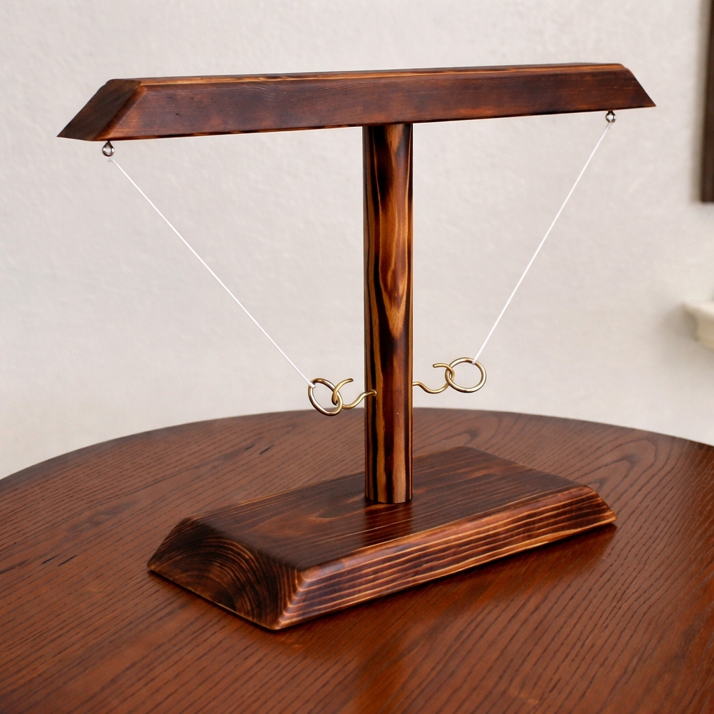 Juego de gancho y aro de madera de pino y caoba para mesa, ideal para diversión familiar y fiestas.