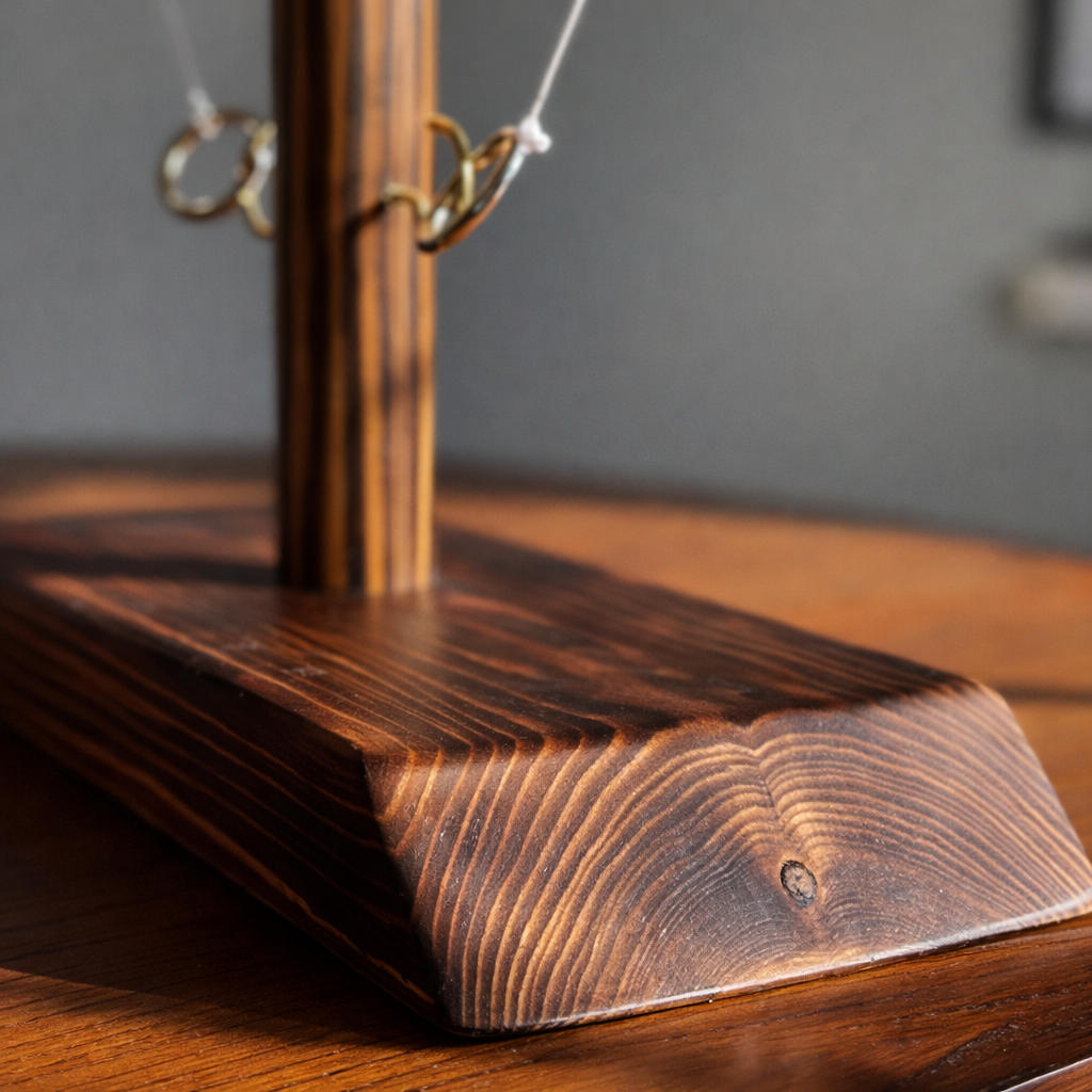 Regalo interactivo: juego de mesa de madera de pino y caoba, con gancho y aros, para horas de entretenimiento.