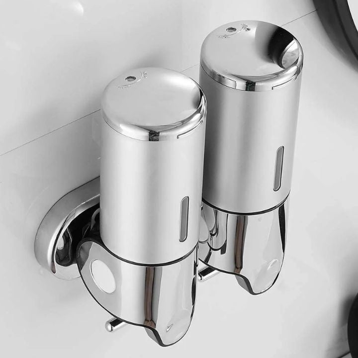 Dispensador de jabón montaje pared, ideal para baño moderno, fácil acceso.