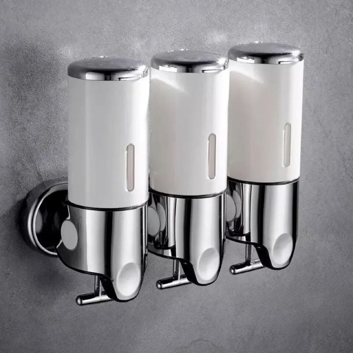 Dispensador de jabón de pared grande, ideal para familias y uso frecuente en baño o cocina.