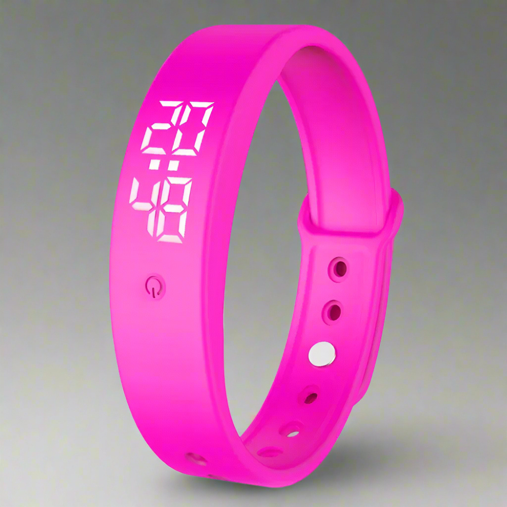 Vista frontal del reloj inteligente unisex de fitness. Resistencia al agua y monitor de salud para tu actividad.