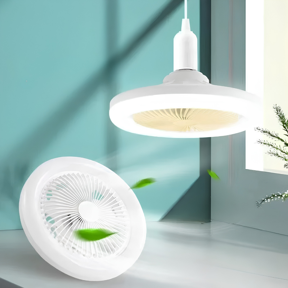 Luz y ventilador de techo LED con control remoto. Diseño moderno que ahorra espacio, perfecto para cualquier hogar.