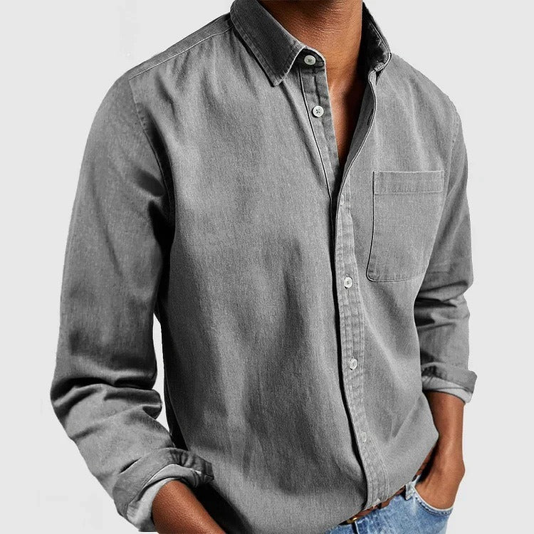 Camisa de manga larga con botones para hombre, ropa básica y cómoda para uso diario. Confort asegurado.