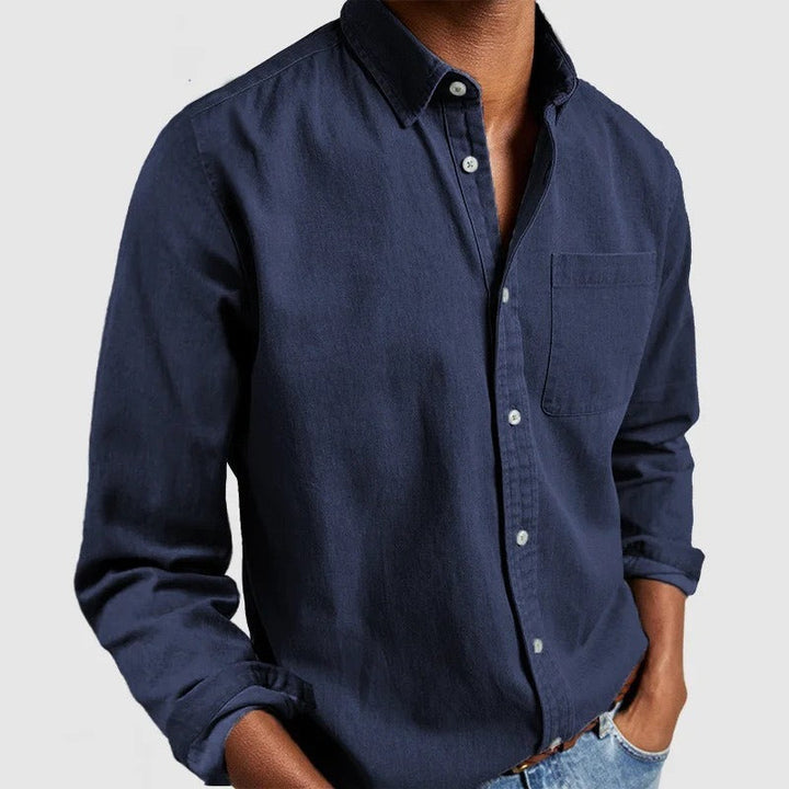 Camisa con botones en la parte delantera para hombre, manga larga. Estilo casual y versátil. Ropa diaria.
