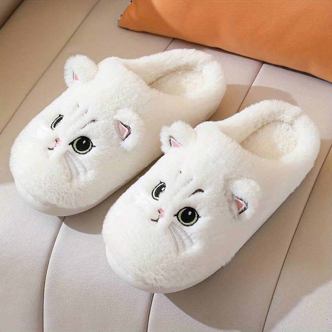 Zapatillas de casa de gato para mujer, cálidas y suaves, ideales para el confort invernal en el hogar.