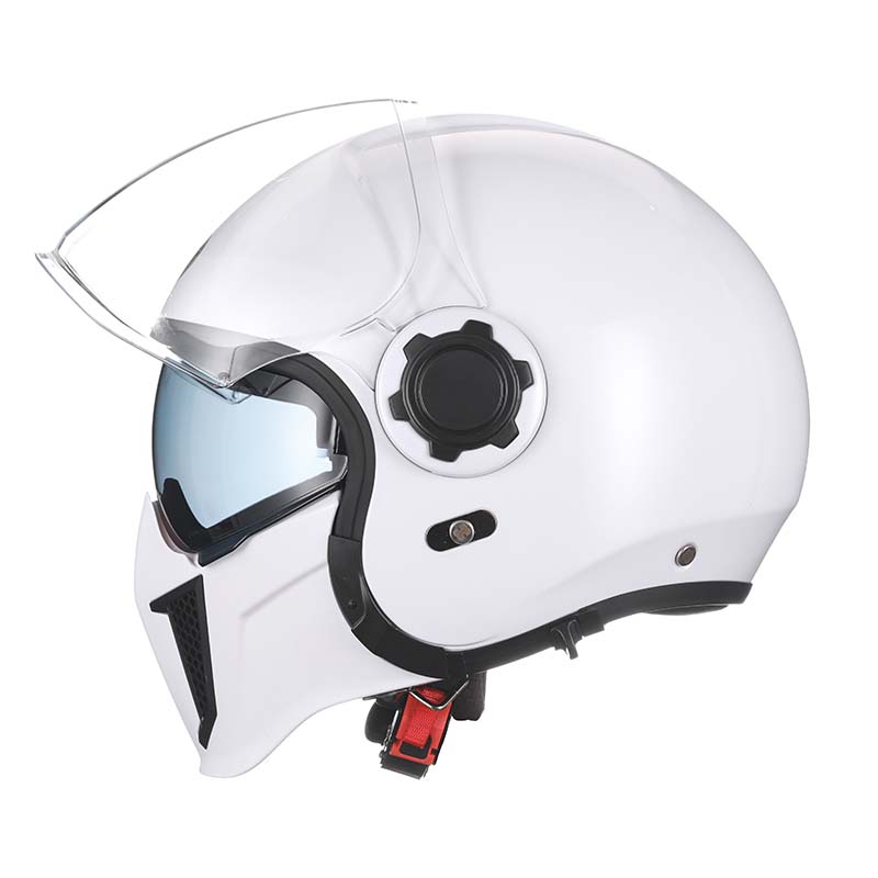 Casco modular negro con visores duales, ofrece protección DOT ECE y un estilo moderno.
