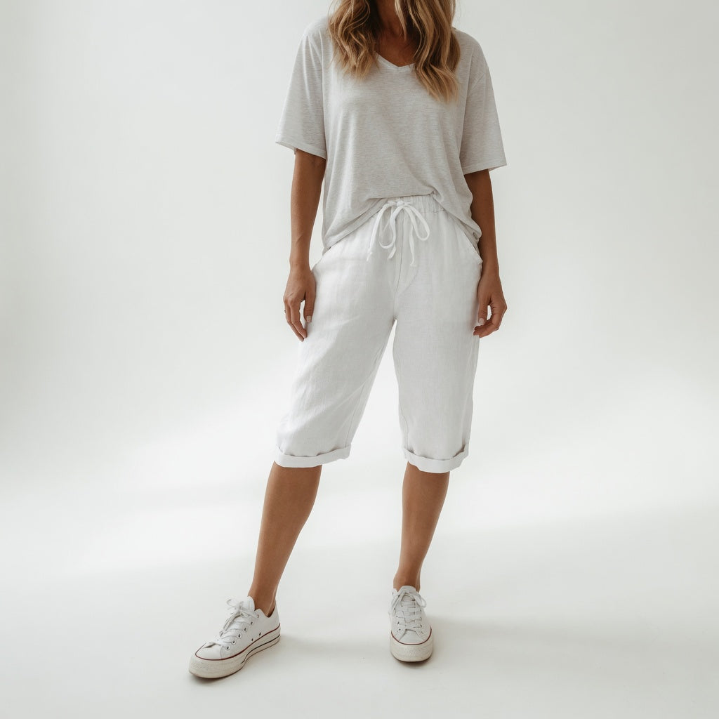 Bermuda de algodón transpirable para mujer, estilo casual veraniego con bolsillos funcionales.