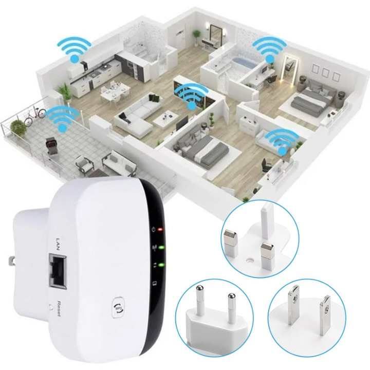 Extensor WiFi de señal para una cobertura total. Elimina zonas muertas en red doméstica y oficina.