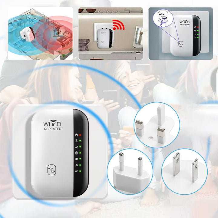 Repetidor WiFi inalámbrico. Mejora la señal de internet en hogar y oficina. Conectividad estable.