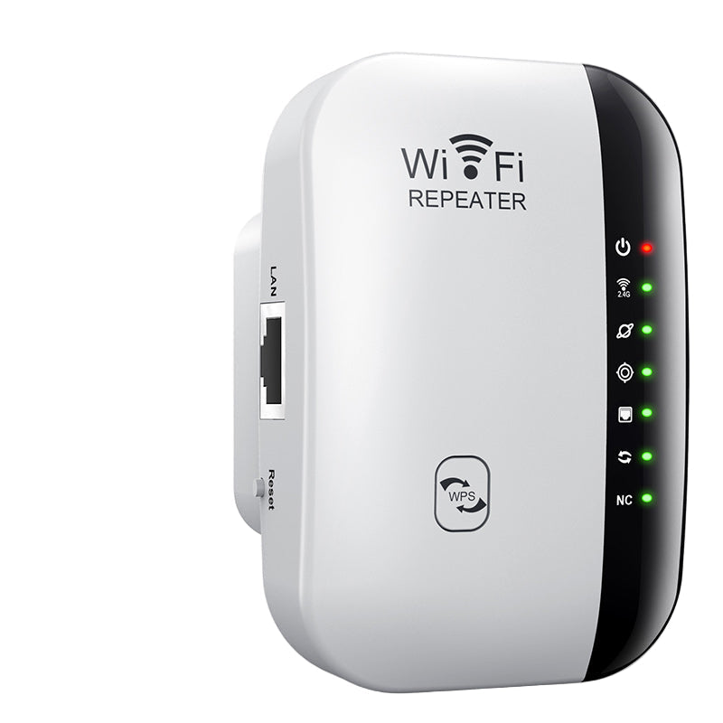 Amplificador WiFi blanco de gran alcance. Extiende la señal para hogar y oficina. Internet potente.
