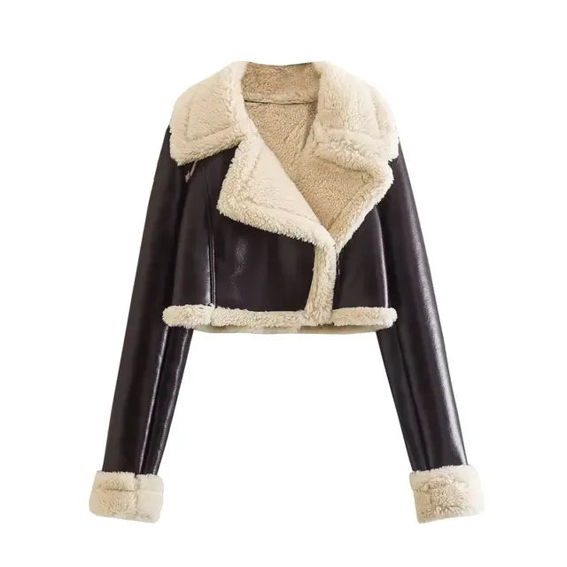 Chaqueta lisa de mujer, cómoda y cálida, con un toque vintage, perfecta para el invierno.