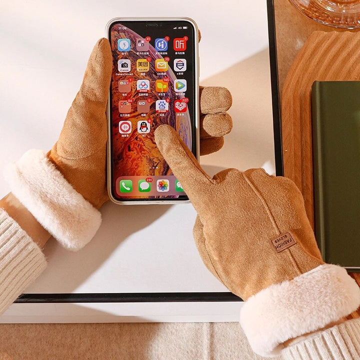 Guantes elegantes de invierno para mujer, con capacidad táctil, ideales para mantener manos cálidas con estilo.