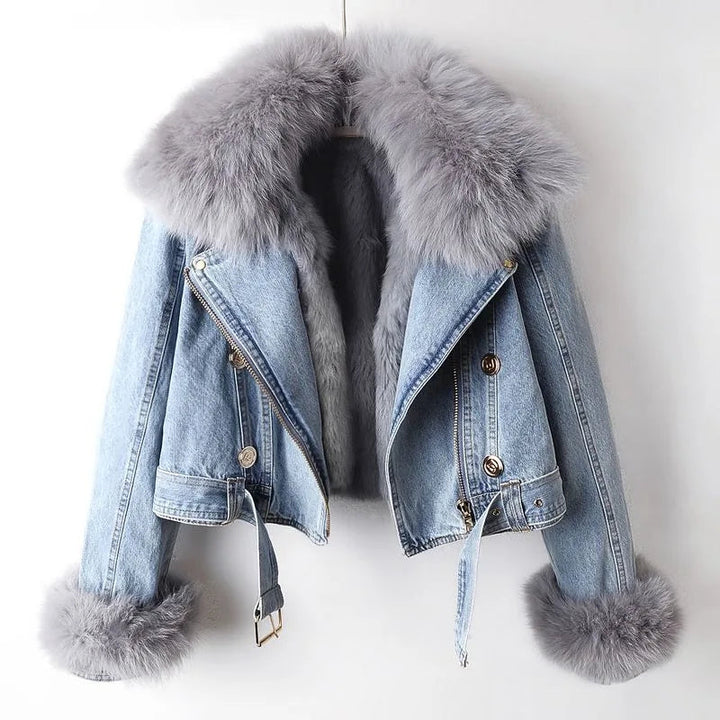 Chaquetón de invierno para mujer con cuello de peluche mullido, muy cálido. Ropa de invierno elegante.