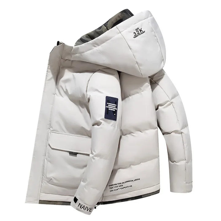 Chaqueta acolchada de invierno para hombre, resistente al frío, con capucha, para un look casual y moderno.