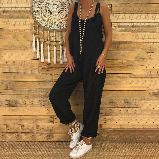 Peto de mujer estilo suelto, ideal para primavera y verano. Ropa holgada y cómoda con tirantes ajustables.