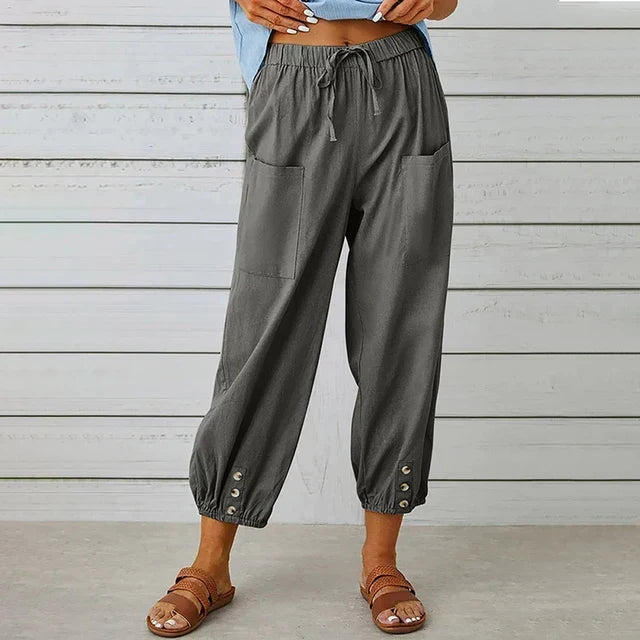 Pantalón de mujer fresco, cintura elástica, estilo casual de verano, tallas grandes.