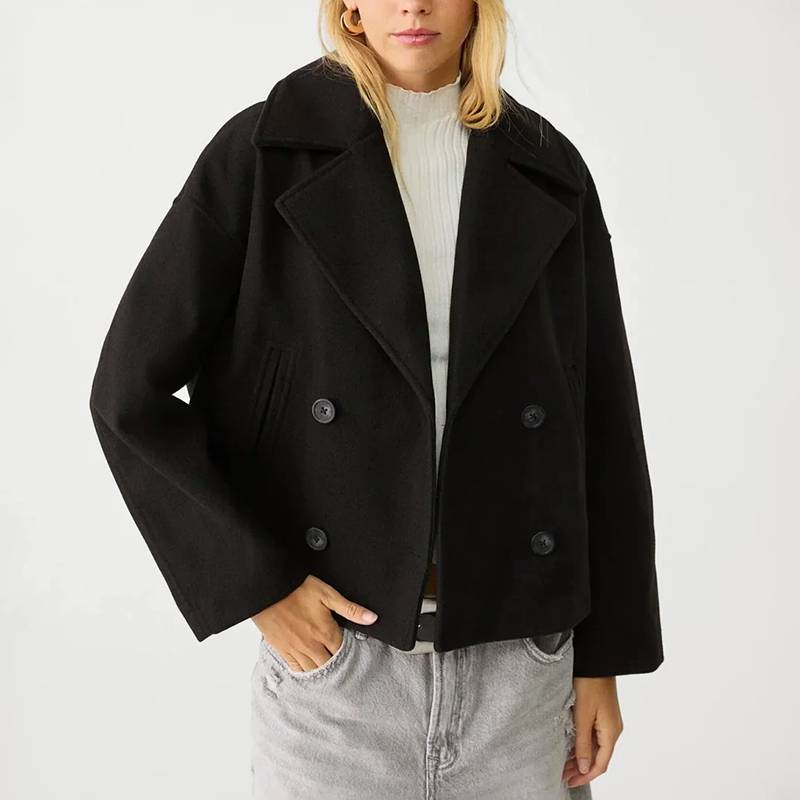 Chaqueta corta de entretiempo para mujer, diseño cruzado, elegante y básico de moda.