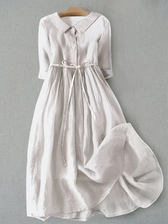 Vestido midi blanco transpirable para mujer, cómodo y elegante, con cintura ajustable. Ideal para tallas grandes.