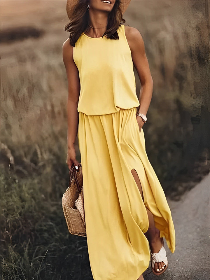 Vestido sin mangas elegante para mujer, estilo retro en varios colores vibrantes, ideal para el verano casual.