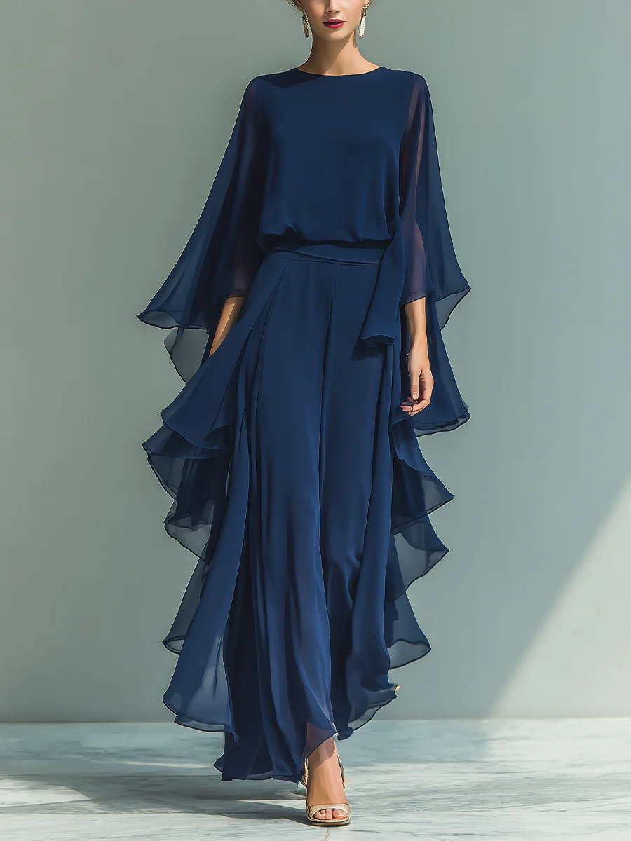 Mono largo de chifón fluido, elegante para mujer, ideal para vestir en la noche o fiestas.