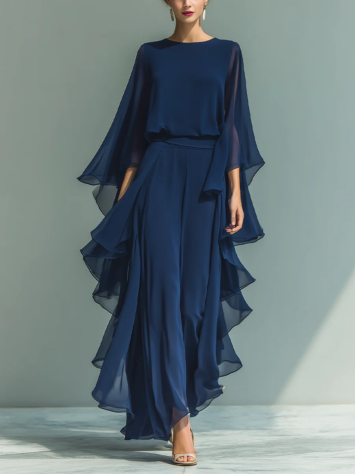 Mono largo de chifón fluido, elegante para mujer, ideal para vestir en la noche o fiestas.