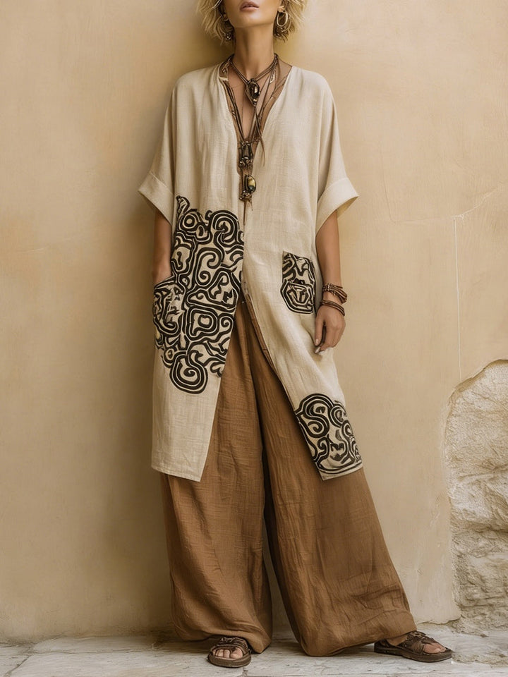 Ropa de mujer: conjunto de 3 piezas bohemio, top, pantalón y cárdigan para un look casual chic de verano.