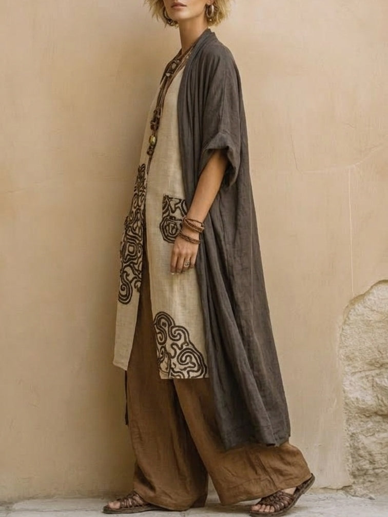 Moda casual chic de mujer: conjunto de tres piezas bohemio cómodo, ideal para la playa y días relajados.