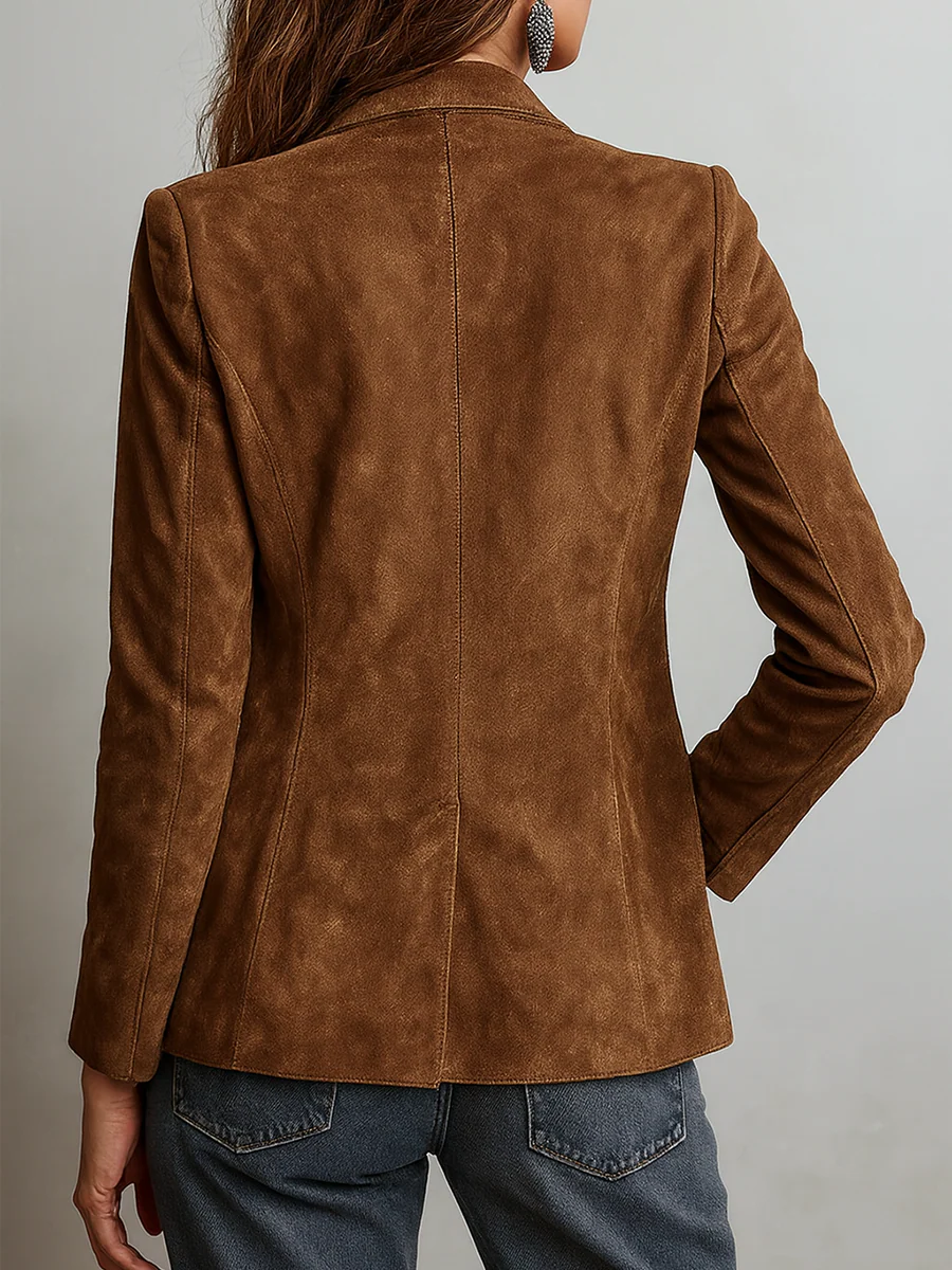 Abrigo chaqueta casual de mujer con costuras en contraste, look vintage perfecto para otoño-invierno.