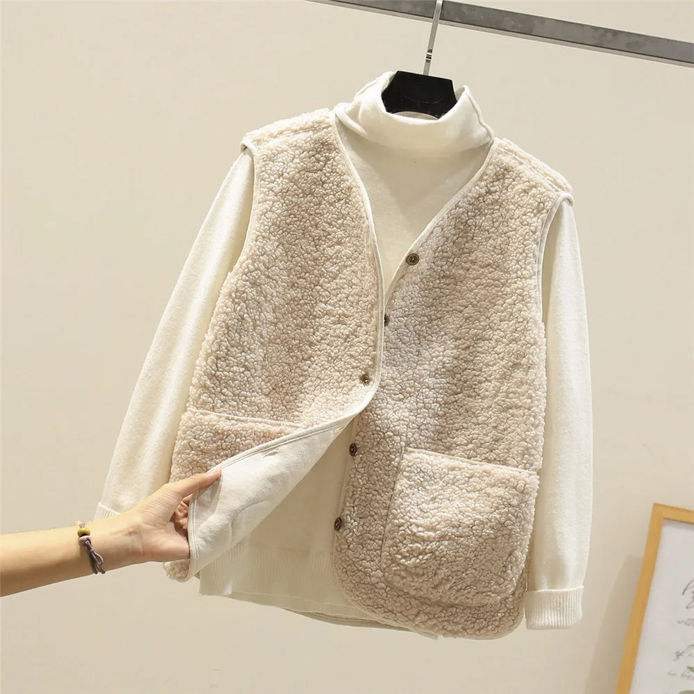 Chaleco de forro polar cálido para mujer, diseño con botones, perfecto para el frío invernal.