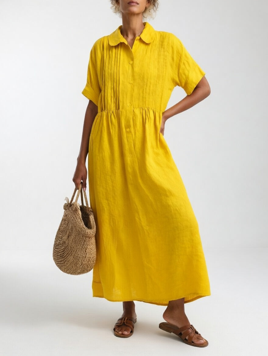 Maxi vestido camisero fluido para mujer, largo y cómodo, perfecto para la temporada de verano.