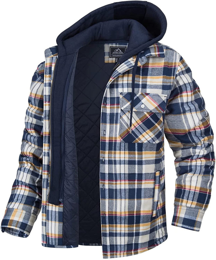 Chaqueta a cuadros para hombre con capucha y cremallera, estilo casual de abrigo para invierno y otoño.