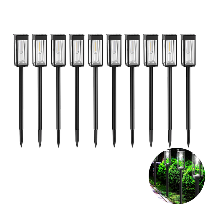 Luces solares LED para seguridad exterior en jardín y camino; iluminación disuasoria y ambiental.