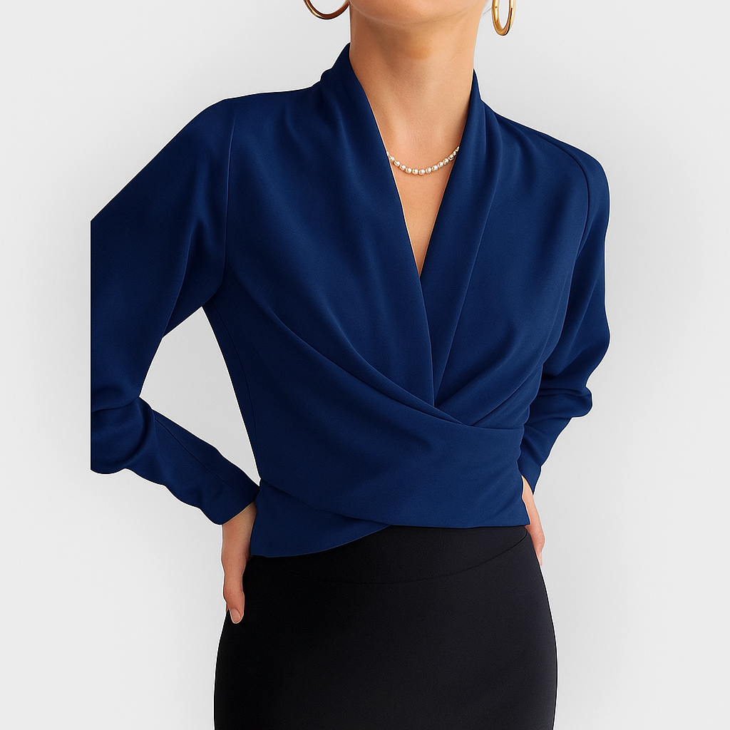 Blusa de mujer elegante con mangas abullonadas, perfecta para ropa de oficina y estilo casual versátil.