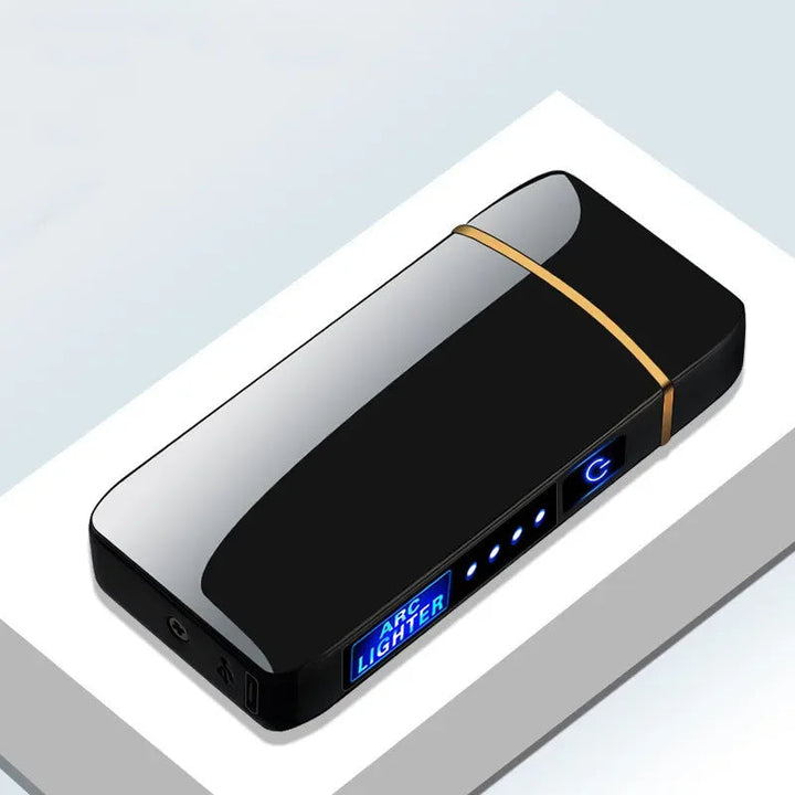 Lighter electrónico USB a prueba de viento con doble arco de plasma, diseño metálico moderno y recargable.