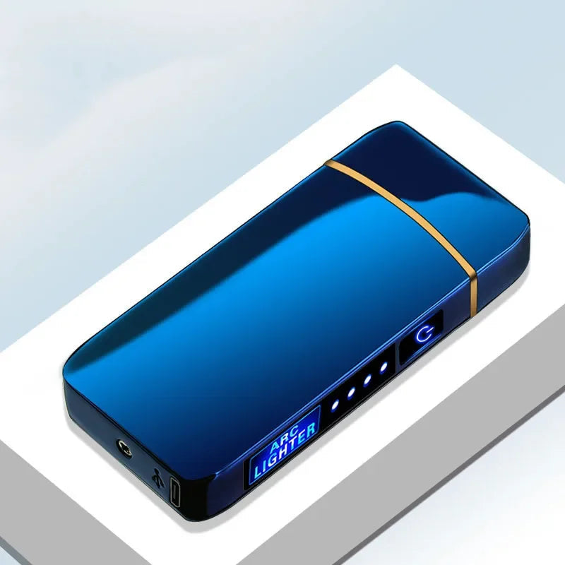 Encendedor metálico USB de plasma, encendido táctil, doble llama a prueba de viento, recargable para uso diario.