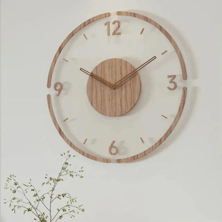 Reloj de pared minimalista de madera, diseño escandinavo moderno para decoración del hogar.